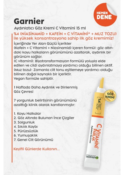 Aydınlatıcı Göz Kremi C Vitamini 15 ml