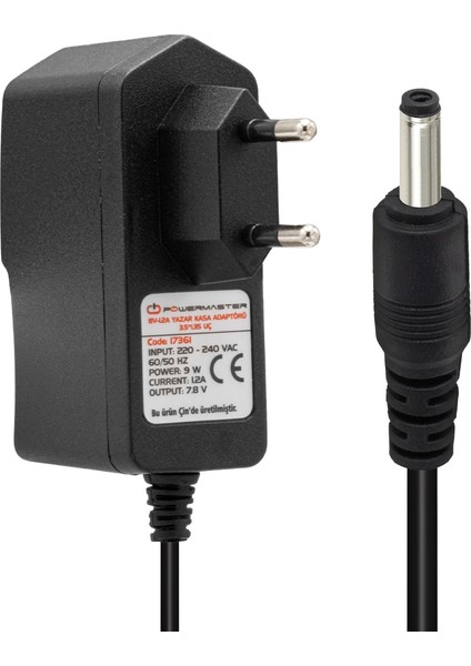 Powermaster EY-12W-8P 7.8 Volt 1.2 Amper Plastik Kasa Adaptör 3.5*1.35 Uç