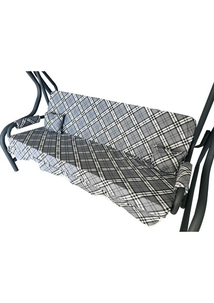 3 Kişilik Salıncak Minderi Süngerli Kılıfı Gri Ekose Bahçe Minderi modelleri