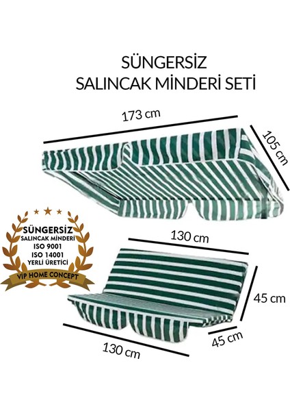 Süngersiz Salıncak Minder Seti Tenteli Bahçe Minderi 2 Kişilik Süngersiz Yeşil Beyaz