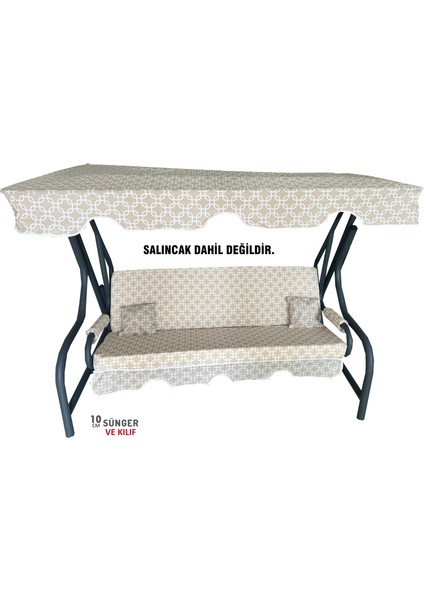 3 Kişilik Salıncak Minderi Süngerli Kılıfı Krem Zincir Bahçe Minderi