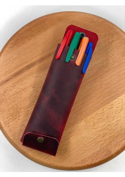 Kalemlik Efektli Hakiki Deri El Yapımı Pratik Kullanım Kalem Taşıma Kutusu