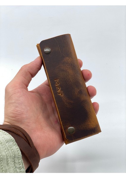 Kalemlik Efektli Hakiki Deri El Yapımı Pratik Kullanım Kalem Taşıma Kutusu