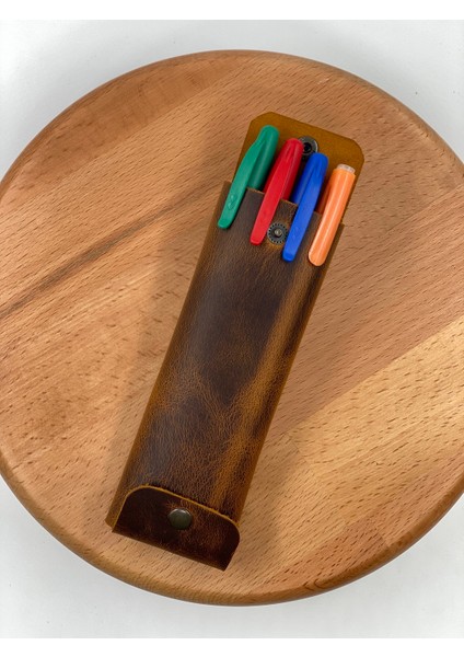 Kalemlik Efektli Hakiki Deri El Yapımı Pratik Kullanım Kalem Taşıma Kutusu indirimleri