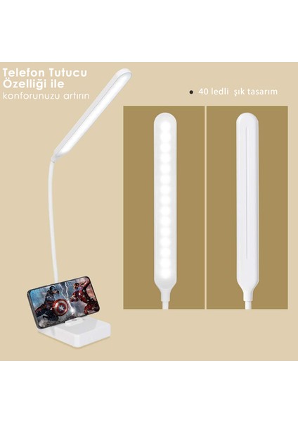 Telefon Tutucu Masa Lambası USB Şarjlı Beyaz Farklı Renk Seçenekli Şık Gece Lambası Ofis