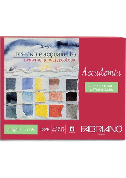 Accademia Disegno E Acquarello 240GR Maxi Blocco Resim Blok 100 Sayfa 27X35CM 1 Tarafı Yapışk.
