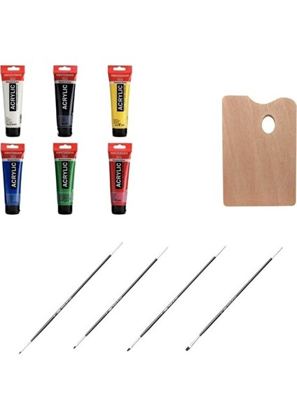 Amsterdam Akrilik Boya 120ML 6'lı Set - 4 Fırça ve Palet