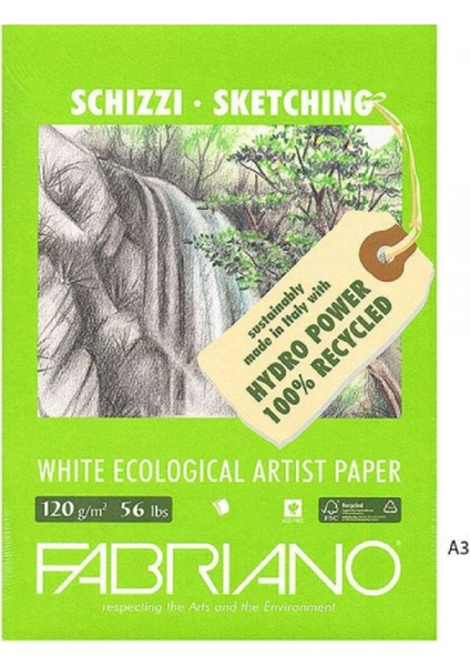 White Ecological Artist Paper Natural Grain 120GR Çizim Blok 40 Sayfa A3 (29.7X42CM)