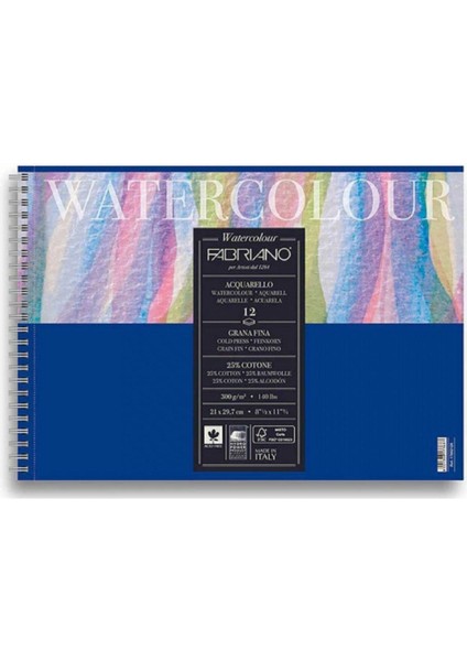 Watercolour Cold Pressed 300GR Spiralli Sulu Boya Blok 12 Sayfa A4 (21X29.7CM)