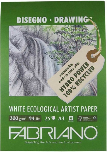 White Ecological Artist Paper Natural Grain 200GR Çizim Blok 25 Sayfa A3 (29.7X42CM)
