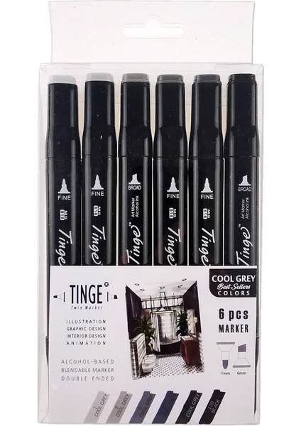 Twin Çift Taraflı Marker Kalemi 6lı Set Cool Grey