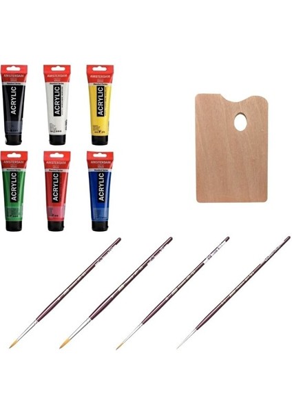 Amsterdam Akrilik Boya 120ML 6'lı Set - 4 Fırça ve Palet