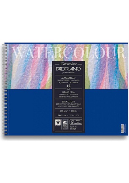 Watercolour Cold Pressed 300GR Spiralli Sulu Boya Blok 12 Sayfa 24X32CM