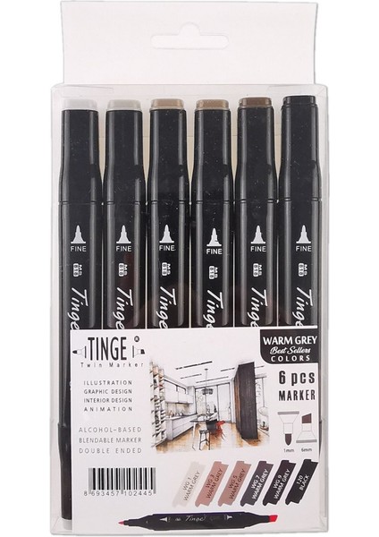 Twin Çift Taraflı Marker Kalemi 6lı Set Warm Grey