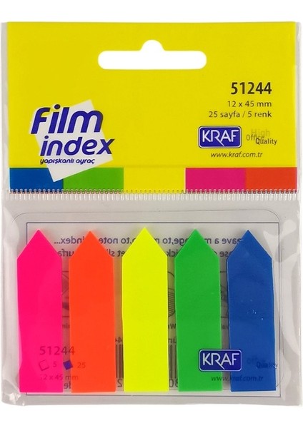 Kraf Index Film (Pp) Ok Şekilli 5 Renk Kitap Ayıracı