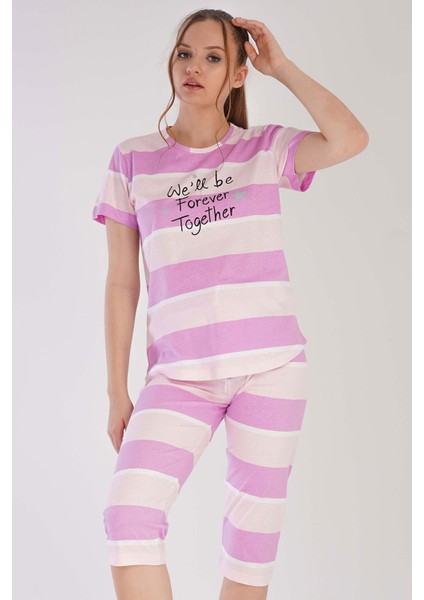 Pamuklu Kadın Kısa Kol Kaprili Pijama Takım