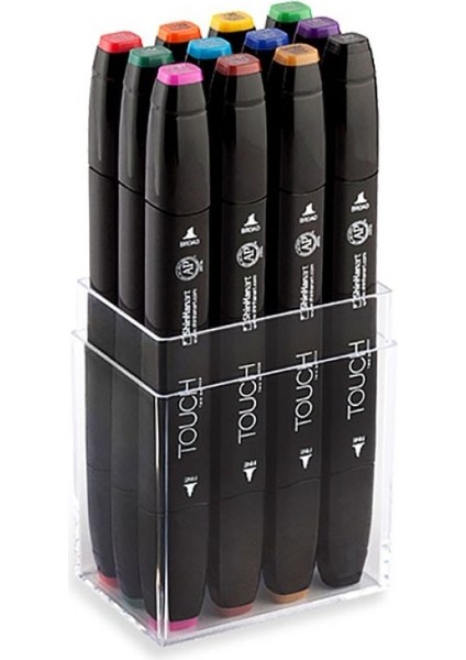 Touch Twin Marker Pen : Çift Uçlu Marker Kalemi : 12Lİ Set Ana Renkler