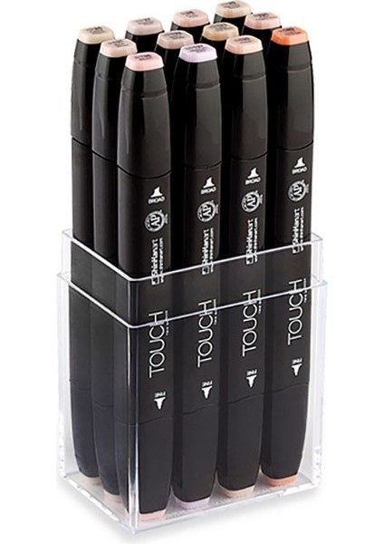 Touch Twin Marker Pen : Çift Uçlu Marker Kalemi : 12Lİ Set Ten Renkleri