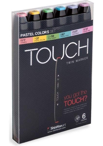 Touch Twin Marker Pen : Çift Uçlu Marker Kalemi : 6lı Set Pastel Renkleri