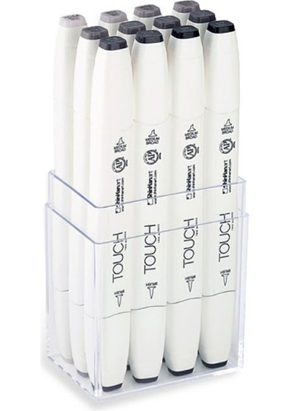 Touch Twın Brush Pen : Çift Taraflı Marker Seti : 12'li Sıcak Gri