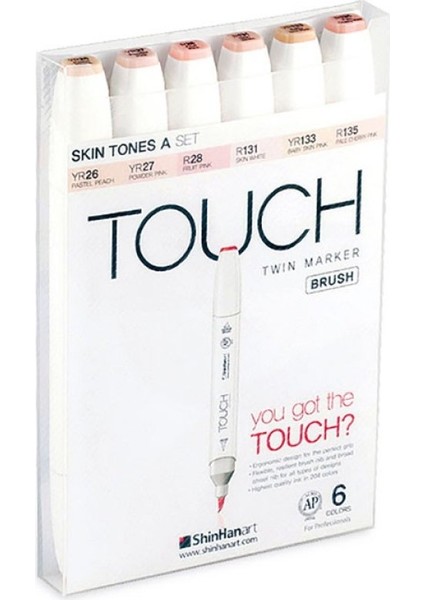 Touch Twın Brush Pen : Çift Taraflı Marker Seti : 6'lı Ten Renkleri B