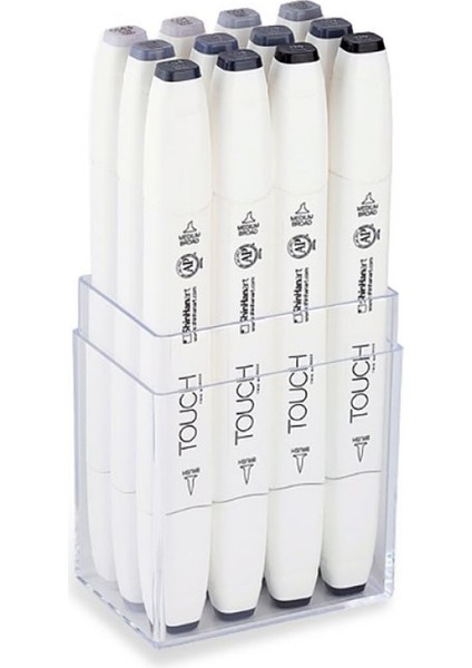Touch Twın Brush Pen : Çift Taraflı Marker Seti : 12'li Soğuk Gri