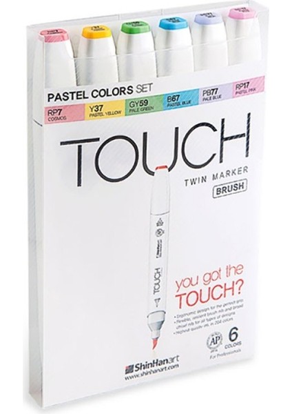 Touch Twın Brush Pen : Çift Taraflı Marker Seti : 6'lı Pastel Renkleri