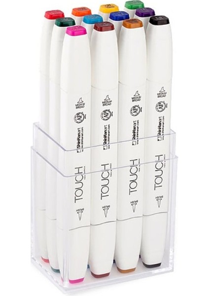 Touch Twın Brush Pen : Çift Taraflı Marker Seti : 12'li Ana Renkler