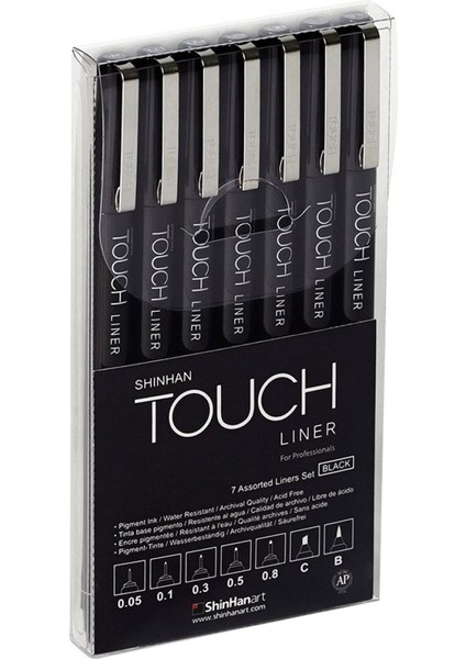Touch Lıner Teknik Çizim Kalemi Set 7'li Siyah