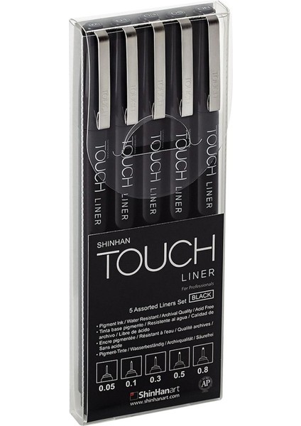 Touch Lıner Teknik Çizim Kalemi Set 5'li Siyah