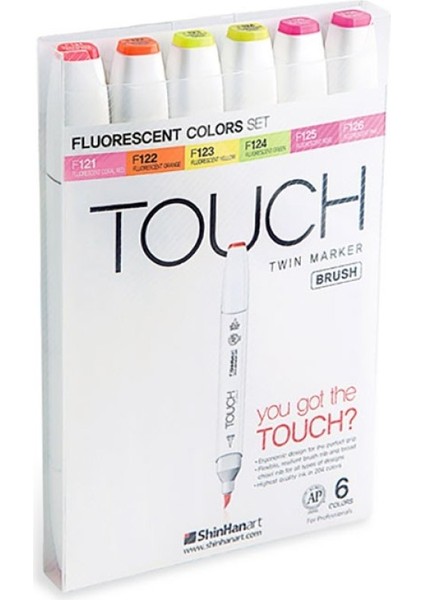Touch Twın Brush Pen : Çift Taraflı Marker Seti : 6'lı Florasan Renkler