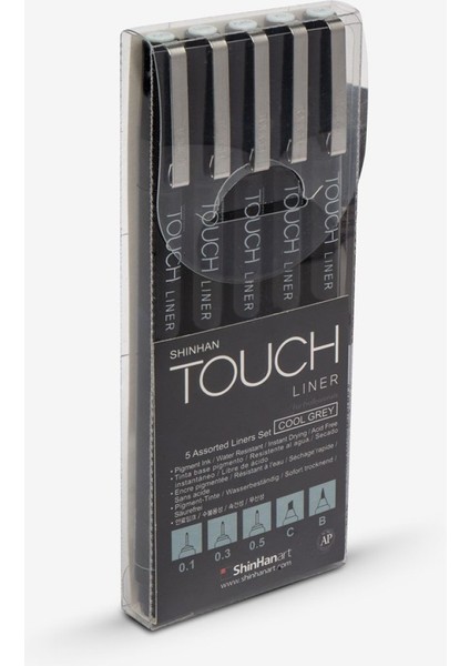 Touch Lıner Teknik Çizim Kalemi Set 5'li Gri