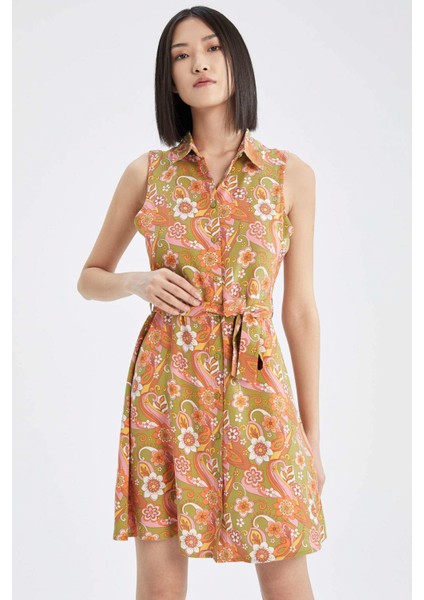 Gömlek Yaka Desenli Kolsuz Mini Elbise X1651AZ22SM fiyatları