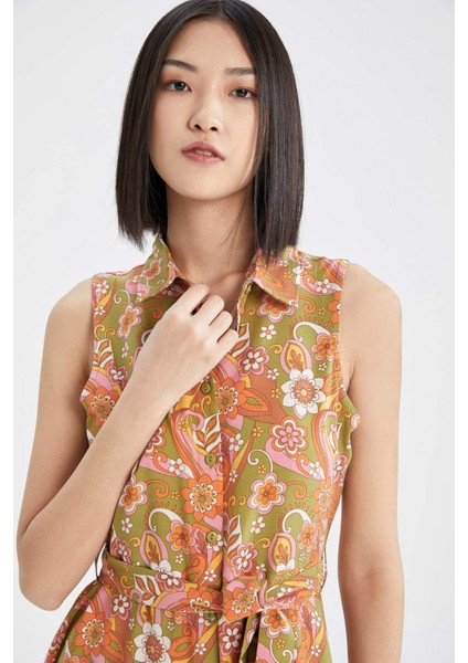 Gömlek Yaka Desenli Kolsuz Mini Elbise X1651AZ22SM modelleri