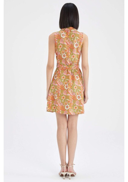 Gömlek Yaka Desenli Kolsuz Mini Elbise X1651AZ22SM fırsatları