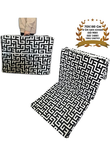 Katlanır Yer Yatağı ve Tek Kişilik Sünger Katlanır Minder Yatak 70X180 cm 6 Cm-Siyah Labirent