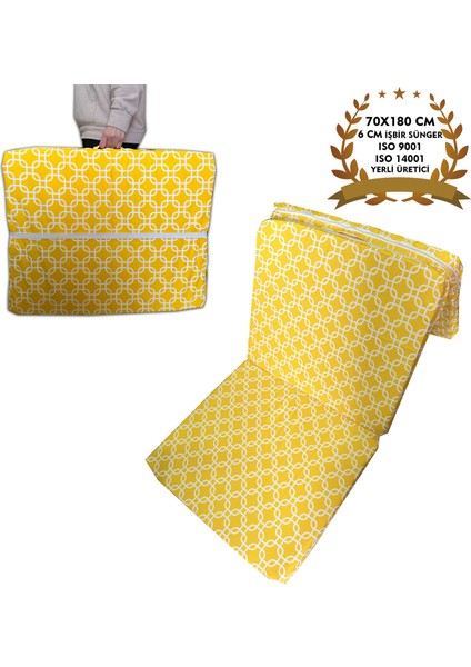 Katlanır Yer Yatağı ve Tek Kişilik Sünger Katlanır Minder Yatak 70X180 cm 6 Cm-Sarı Zincir