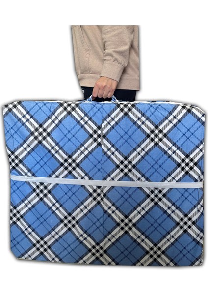 Katlanır Süngerli MINDER(70X180X6CM)MAVİ Ekose Minder Fermuarlı