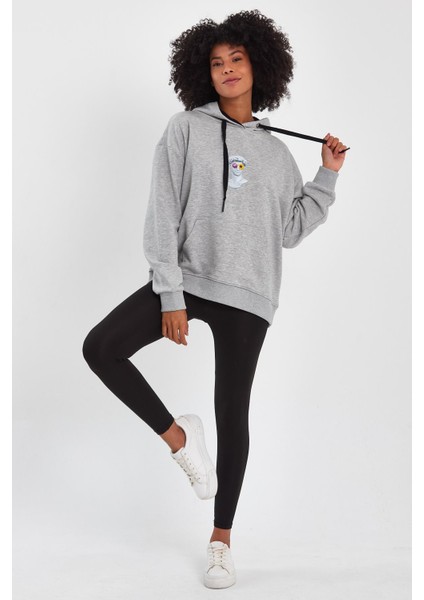 Baskılı Kapüşonlu Comfort Fit Sweatshirt (E22-757A-04)