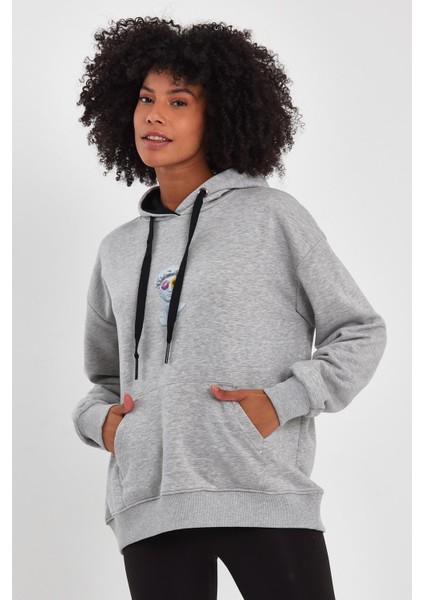 Baskılı Kapüşonlu Comfort Fit Sweatshirt (E22-757A-04)