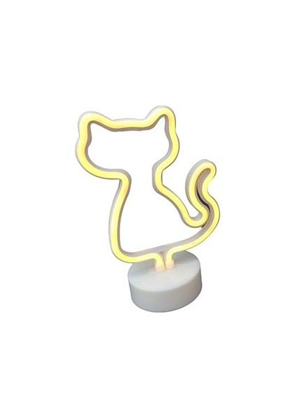 Neon Işıklı Kedi Lamba Usb+Pil Dekoratif Aydınlatma