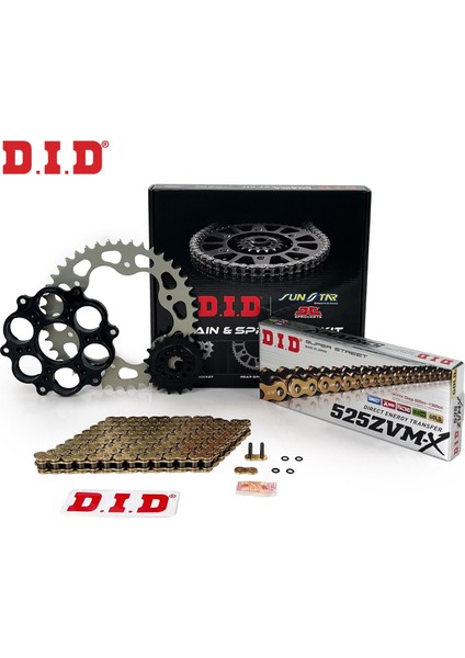 Zincir Dişli Seti Ducatı Hypermotard / Evo / Sp (1100 Cc) (2007-2009) / Zincir : DID-525ZVM-X (GOLD)-104 / Dişli: Sunstar (15T-42T) / Ducatı / Hypermotard / Evo / Sp / 1100CC / 2007-2008-2009