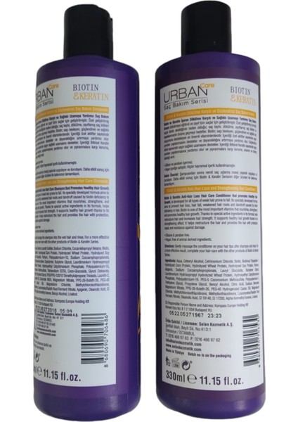 Urban Saç Bakım Serisi Set Biotin & Keratin Şampuan 330 ml + Saç Kremi 300 ml