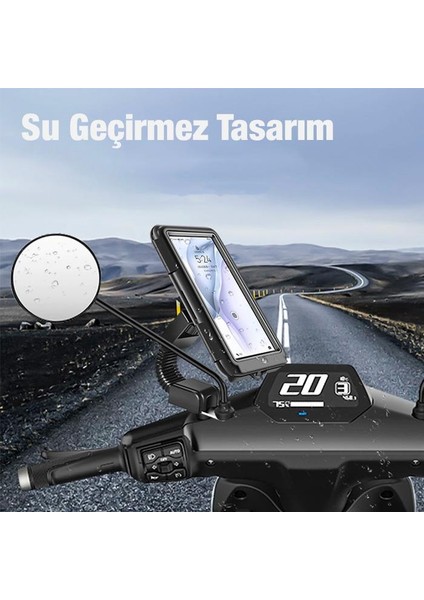 Su Geçirmez Full Koruma Aynaya Takılan Motosiklet Telefon Tutucu Dikiz Aynası Motosiklet Tutucu