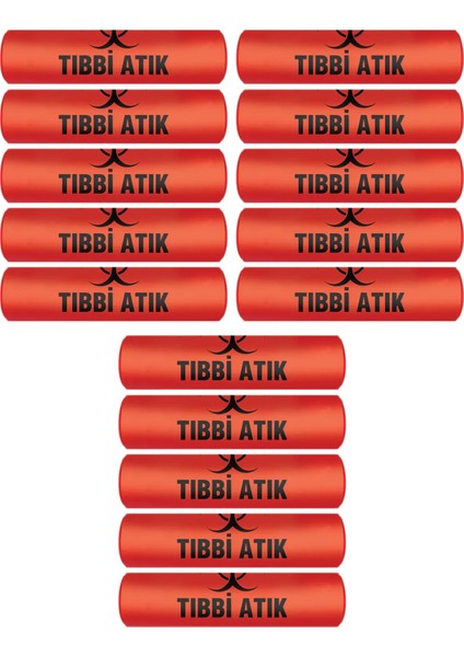 Tıbbi Atık Torbası Orta Boy 55X60 cm 300 gr 10 Lu Rulo x 15 Paket = 150 Adet (Kırmızı-Siyah Baskılı)