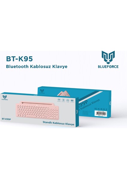 BT-K99 Bluetooth & Wireless Kablosuz Klavye Standlı Pembe Telefon Pc Tablet Tv Laptop Mac Uyumlu