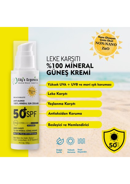 Leke Karşıtı 50+ %100 Mineral Güneş Kremi 50G