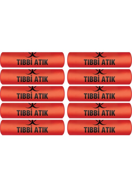 Tıbbi Atık Torbası Büyük Boy 65X80 cm 300 gr 10 Lu Rulo x 10 Paket =100 Adet (Kırmızı-Siyah Baskılı)