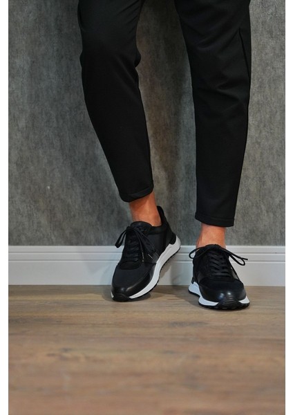 Parmenion Model Hakiki Deri Erkek Siyah Sneaker