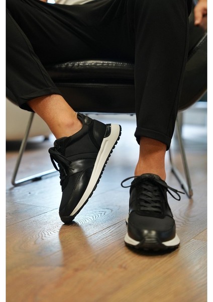 Parmenion Model Hakiki Deri Erkek Siyah Sneaker